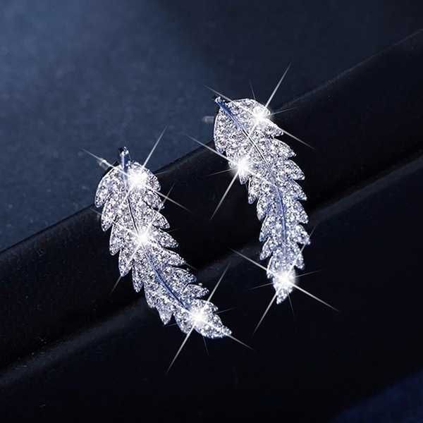 Stud Fashion Feather Stud Orecchini per le donne Wedding Fine Jewelry Angle Wing CZ Leaves Orecchini in argento sterling 925 Pendientes Regali J230717