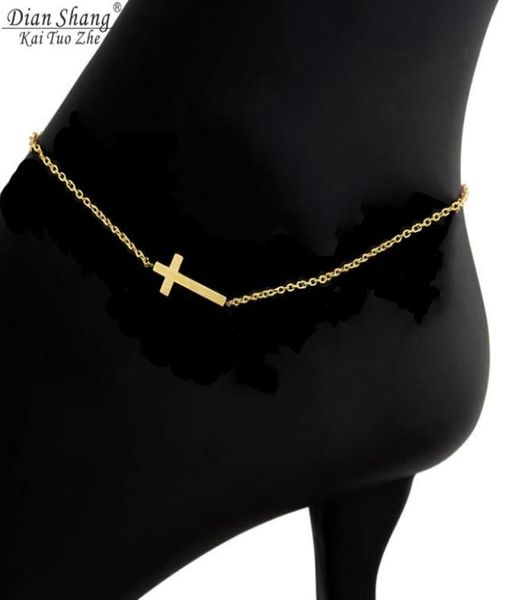 Icftzwe Fashion Antlect Accessories Wemble Steel Steel Steel Foot Styly Gold Silver Lucky Cross Anklets for Women Gifts5709810