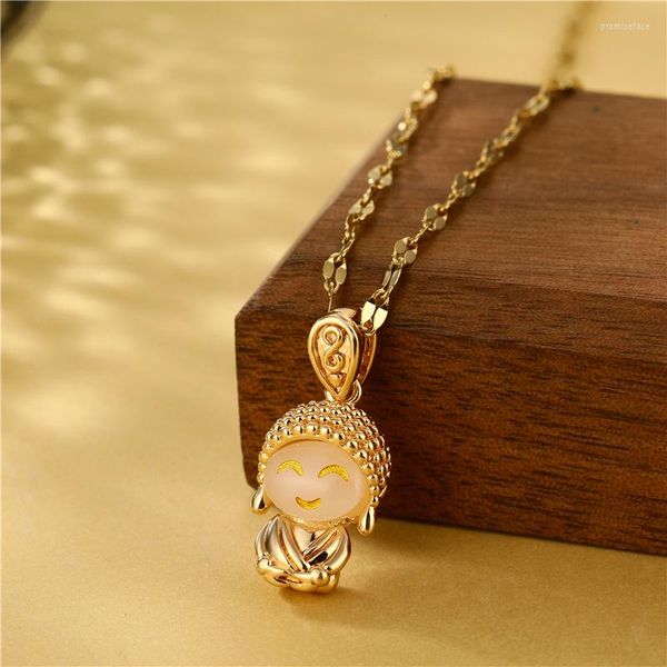 Anhänger Halsketten Niedliche glückliche kleine Maitreya Buddha Edelstahl Kurze Frauen Keine Verblassen Gold Farbe Kette Weibliche Hals Schmuck