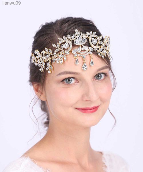 Clássico ouro brilhante strass toucado nupcial banquete toucado nobre headpiece belos acessórios de casamento para mulheres coroa l230704