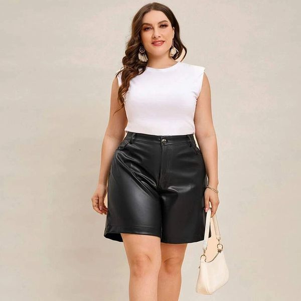 Shorts Feminino Plus Size Summer Shorts de Couro PU Feminino Daily Casual Sexy Preto Lager Tamanho Shorts de Couro Sintético Cintura Alta Y2k Calça Curta 230715