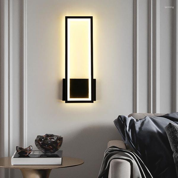 Candeeiro de parede Candeeiros minimalistas modernos rectangulares Decoração de casa Arandelas Sala de estar Tv Quarto de cabeceira Preto Branco Luzes Led