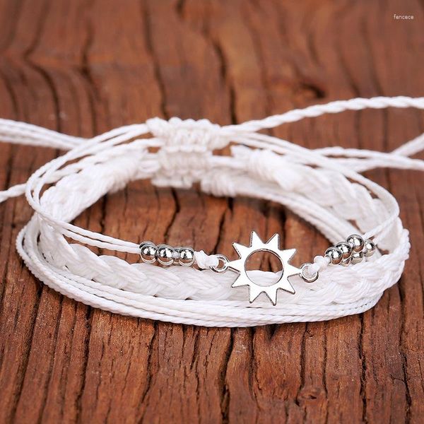 Link Armbänder Design Sinn 3 Teile/satz Sonne Mond Paar Für Frauen Männer Boho Wachs Linie Seil Handgemachte Geflochtene Freundschaft schmuck