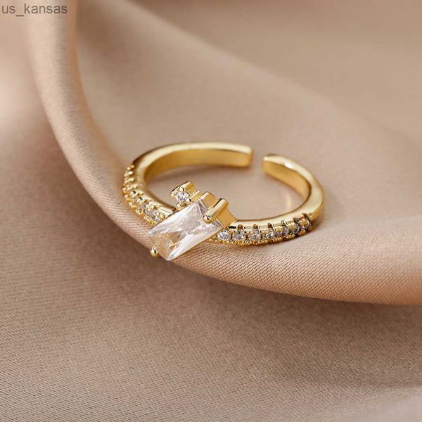 Band Ringe Quadrat Zirkon Ringe Für Frauen Männer Einstellbare Edelstahl Grün Finger Ring Luxus Paar Ästhetischen Schmuck R230717