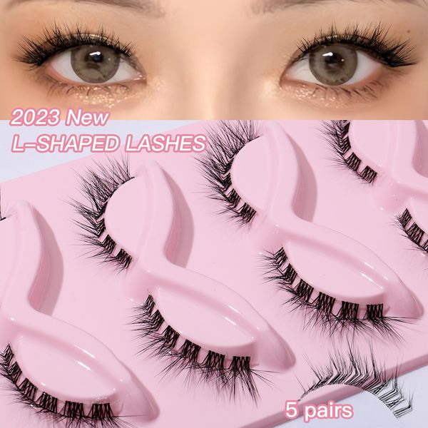 Ciglia finte Eyebeauty L Curl Shaped Clear Band Winged Cat Eye Ciglia finte Trucco all'ingrosso Natural Look Faux Mink 230617