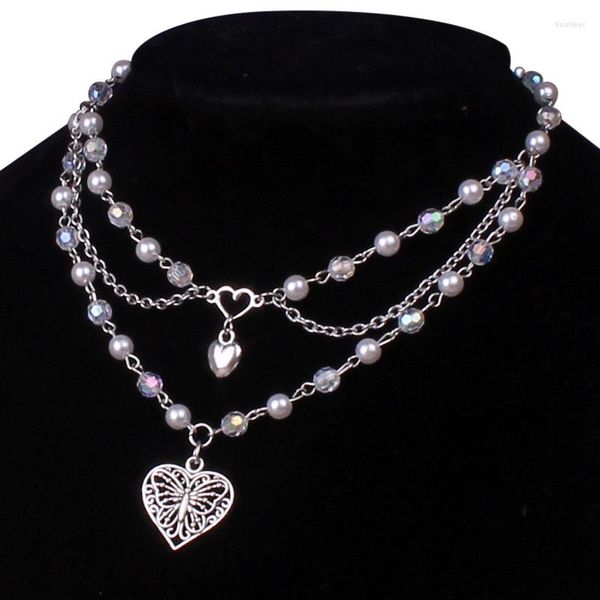 Collana Girocollo Per Donna Perle Farfalla Cuore Rosario Catena Collo Stile Y2K Perle D'imitazione Donna