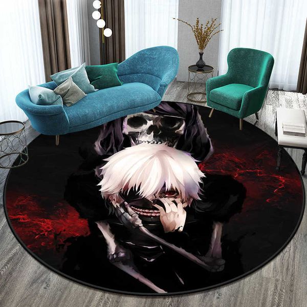 Teppiche Hot Anime Tokyo Ghoul Runder Teppich für Wohnzimmer Matte für Kinder Bodenteppich Yoga-Matte Schlafzimmer E-Sport-Stuhlmatte Dropshipping R230717