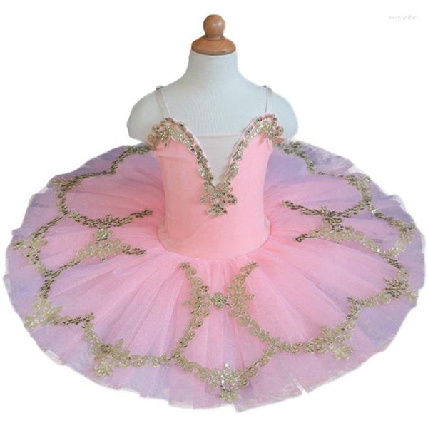 Roupa de palco 2023 infantil pêssego bailarina vestido vitrine cygnet dança tutu traje de performance