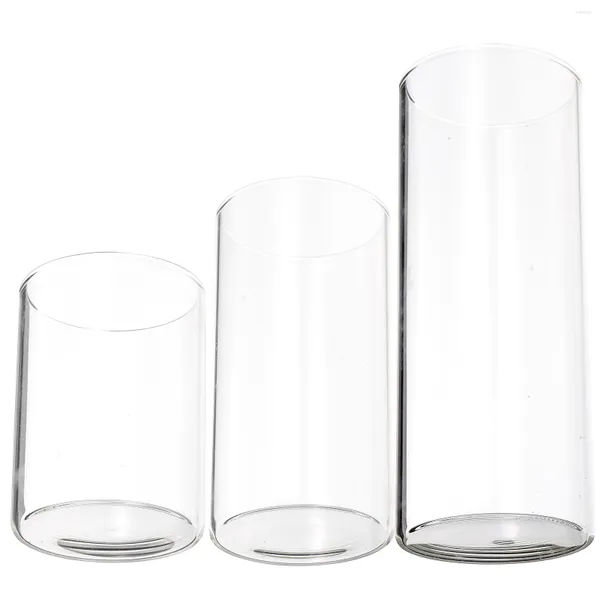 Portacandele 3 pezzi Mensola in vetro Paralumi piccoli Centrotavola Candele a colonna Cilindri cilindrici alti e trasparenti da tavolo