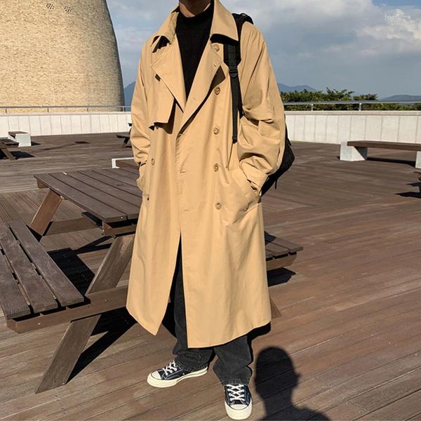 Herren Trenchcoats Frühling Overknee Britischer Stil Hübsche Mode Armeegrüner Mantel Lange Windjacke Oberbekleidung Herrenbekleidung