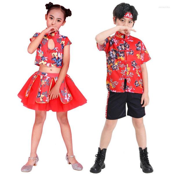 Conjuntos de roupas Roupas de desempenho infantil para 1º de junho Passarela feminina Saia fofa Estilo chinês para meninos Dança jazz