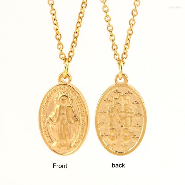 Anhänger Halsketten Unsere Dame Virgen Mary Halskette Dünner Halsband für Frauen/Mädchen Goldfarbener Schmuck Rolo Kabelkettenhalsband