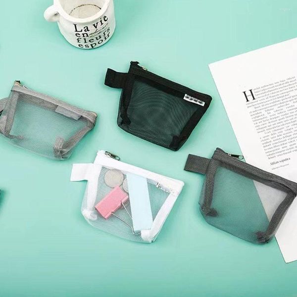 Depolama Çantaları Taşınabilir See-Through Naylon Örgü Torba Kipleri Not Çıkartmalar Kelepçeler Organizatör Ofis Yeniden Kullanılabilir Kese Beyaz