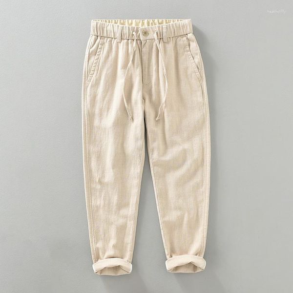Pantaloni da uomo 2023 Spring Straight Men Cotton Linen Pantaloni casual in vita elastica Abbigliamento di marca