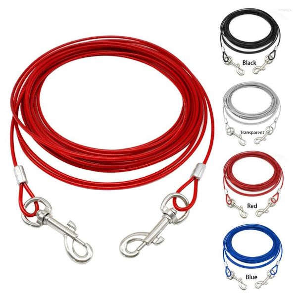 Collari per cani 3m 5m 10m Tie Out Guinzaglio per cani Outdoor Camping Picnic Pet Wire Piombo a prova di morso Rosso Bianco Nero Blu