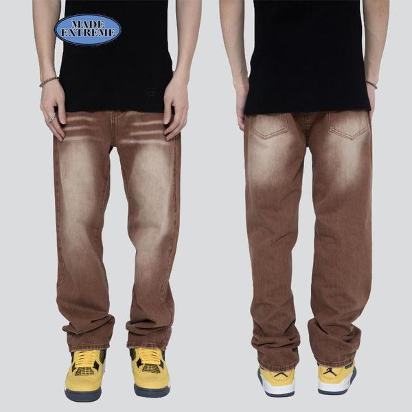 Jeans Masculino MadeExtreme Street Wear Design Desgastado Para Homens Hip Hop Marrom Baggy Calça Cargo Reta Perna Retrô