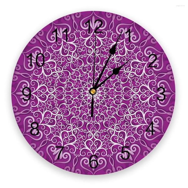 Настенные часы фиолетовые круглые цветы часы домашний декор спальня тихий Oclock Watch Digital для детских номеров