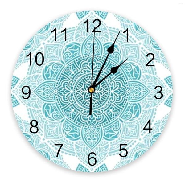 Orologi da parete Orologio mandala turchese e bianco Grande cucina moderna Sala da pranzo Camera da letto rotonda Orologio da appendere silenzioso