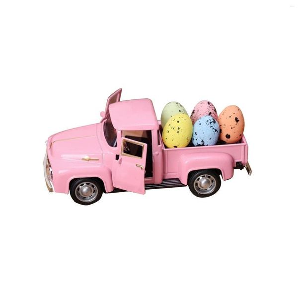 Flores decorativas rosa carro de páscoa com 5 ovos decoração colorida adereços resistentes vintage férias portátil para festa primavera verão janela casa