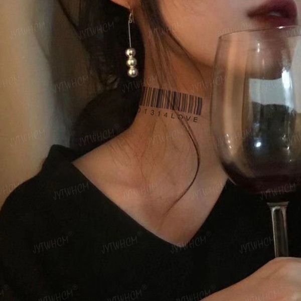 Schwarzer Barcode QR Code Tattoo Aufkleber Hals Sexy Cooles Tattoo Schauspielerin Mond Hirsch Schmetterling Wasserdicht Temporäre Kunst Fake Tattoo Männlich