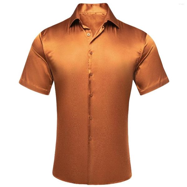 Herren Freizeithemden Orange Kurzarm Herren Jacquard Floral Paisley Seide Frühling Sommer Hawaii Hemdbluse für Männer Business Hochzeitsgeschenk