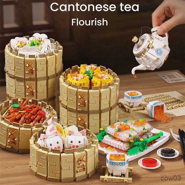 Blocchi 770pcs cantonese tè del mattino spuntino mini mattoni building block cibo delizioso set per bambini amiche giocattoli regali giocattolo R230718