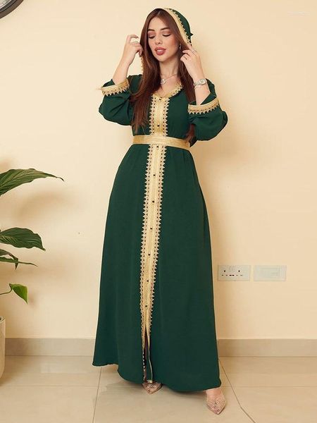 Ethnische Kleidung Arabisches Marokko Muslimisches grünes Kleid Sommerparty Abayas Frauen Ramadan Hijab Abaya Dubai Türkei Islam Kaftan Robe Vestidos Largos