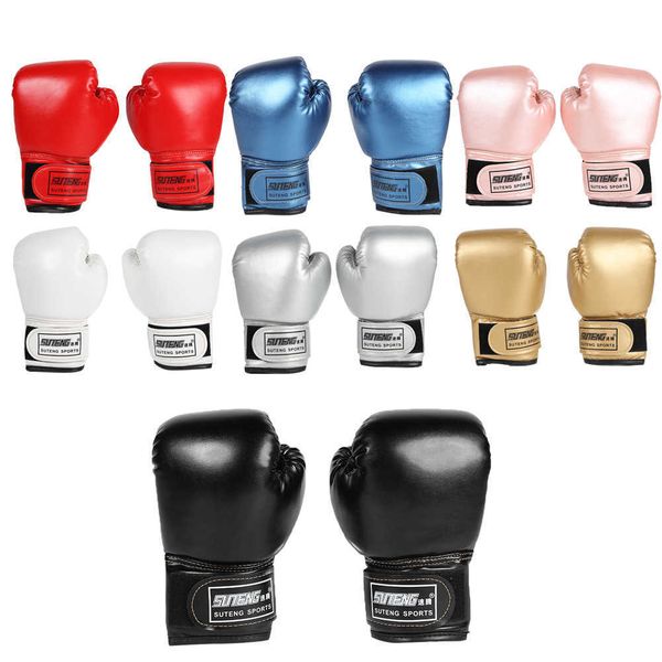 Equipamento de proteção 2 pçs Luvas de luta de treinamento de boxe Couro PU Crianças respirável Muay Thai Sparring Perfuração Karatê Kickboxing Luva profissional HKD230718