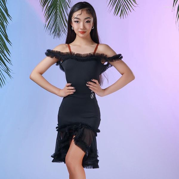 Roupa de palco Vestido de dança latina para meninas Tops profissionais Saias Terno Roupas práticas Roupas de performance DQS10276