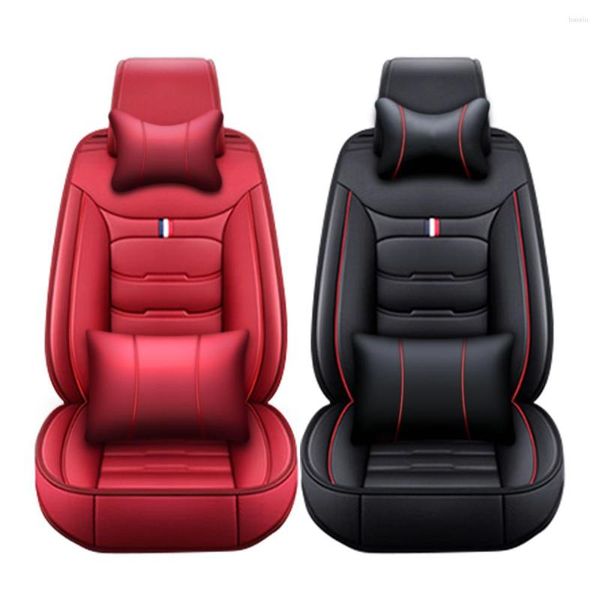 Capas de assento de carro luxo durável couro 5 assentos preto vermelho dianteiro traseiro conjunto completo protetor de almofada universal