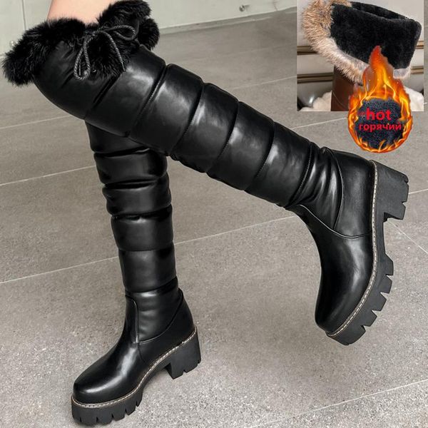 Botas femininas ENMAYER neve inverno sapatos à prova d'água 2023 pele quente acima do joelho bota preta marrom marca feminina de pelúcia
