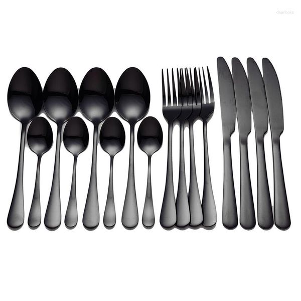 Set di stoviglie Posate nere 20 pezzi Set di coltelli forchetta cucchiaio da tavola in acciaio inossidabile Dropshiping