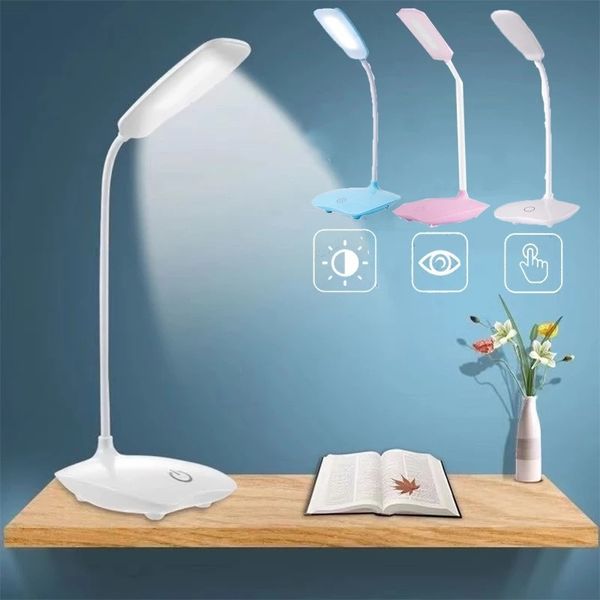 Outra decoração de casa LED ThreeSpeed Touch Dimming Reading Lamp Plugin de carregamento USB White Warm Eye Protection Student Table Light Study Night 230717