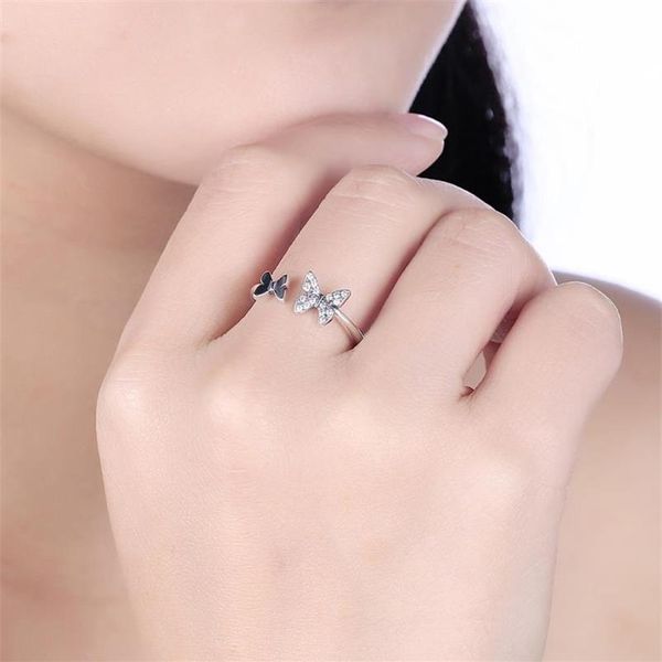 Cluster Rings YPAY 100% Real 925 Sterling Silver Dazzling Zircon Butterfly Open Finger For Women Fine Accessories Jewelry Gift YMR2221