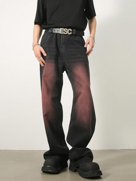 Herren Jeans Y2k Männer Vintage Farbverlauf Nischendesign Mode gewaschen dunkel weites Bein Denim Hose gerade lässig