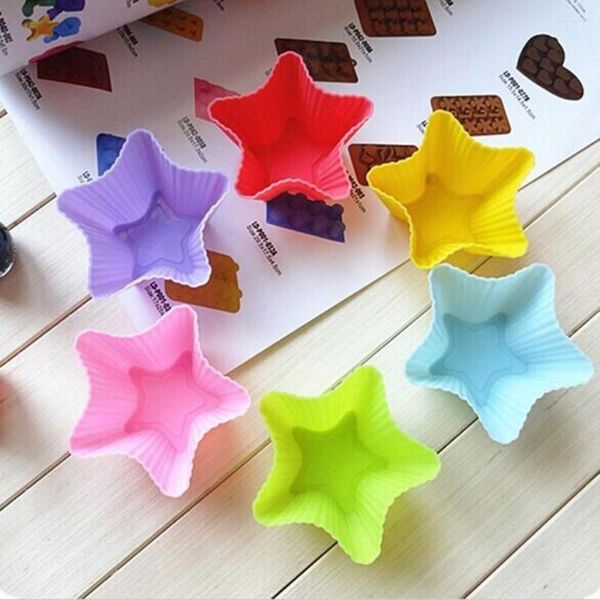 Stampi da forno 10 pezzi / set 7 cm a forma di stelle Muffin Cupcake Stampo in silicone Stampi per dolci Jelly Pan