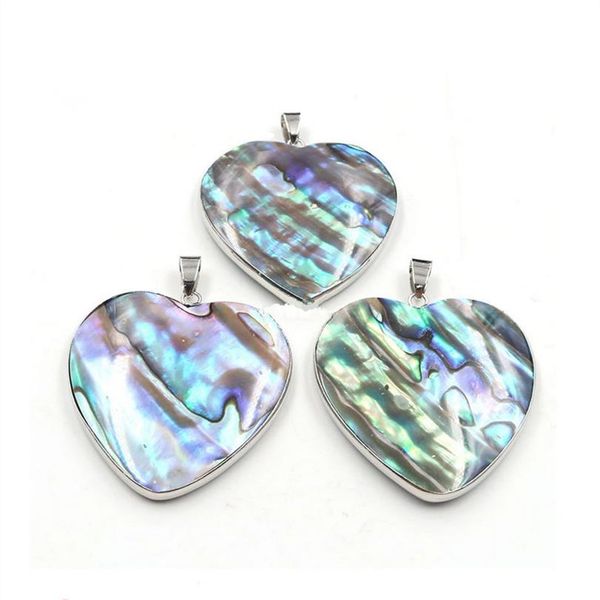 HOPEARL Jewelry Einfacher Herz-Anhänger-Charm für die Halskettenherstellung, Abalone-Paua-Muschel, Cabochon, eingelegt, 6 Stück304a