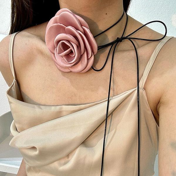 Kolye Kolyeleri El yapımı kumaş çiçek kayış kolye kadınlar için seksi moda balmumu iplik çift kullanım bağcıklı ip boyun yakası