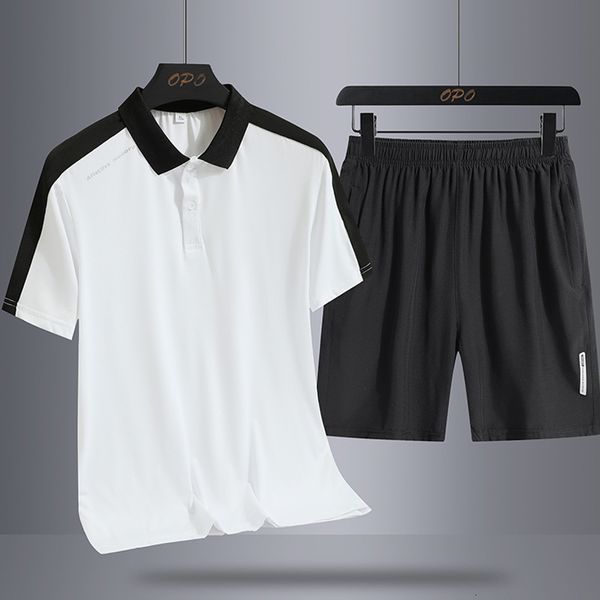 Agasalhos masculinos respiráveis, roupas esportivas, terno casual, patch work, faixa fina, roupas da moda de verão, camiseta, shorts 230718