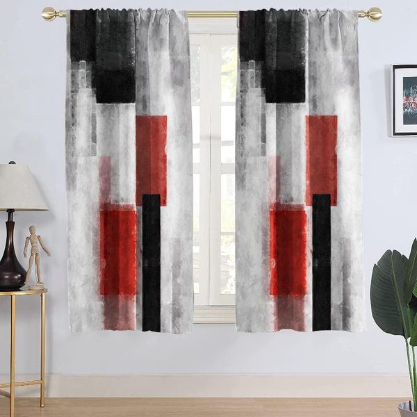 Vorhang 3D Rot und Schwarz Grau Klassisch Luxus Geometrische Abstrakte Kunst Moderne 2 Stück Schattierungsvorhänge Fenster Für Wohnzimmer Schlafzimmer