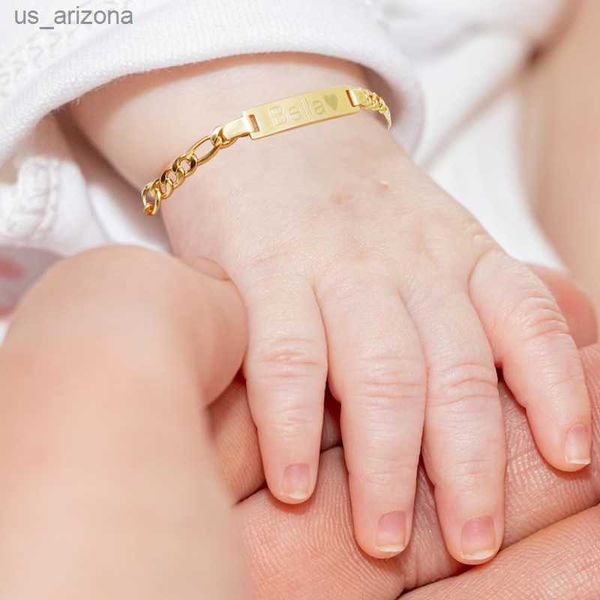 Bébé enfant personnalisé graver nom personnalisé Bracelet en acier inoxydable de haute qualité pour nouveau-né cadeau ID Bar Bracelet L230620