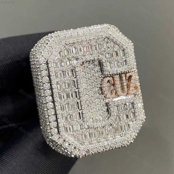 Gioielli firmati Anelli hip-hop con diamanti personalizzati Anello da campionato ghiacciato da uomo Anello in argento sterling 925 con lettera baguette moissanite