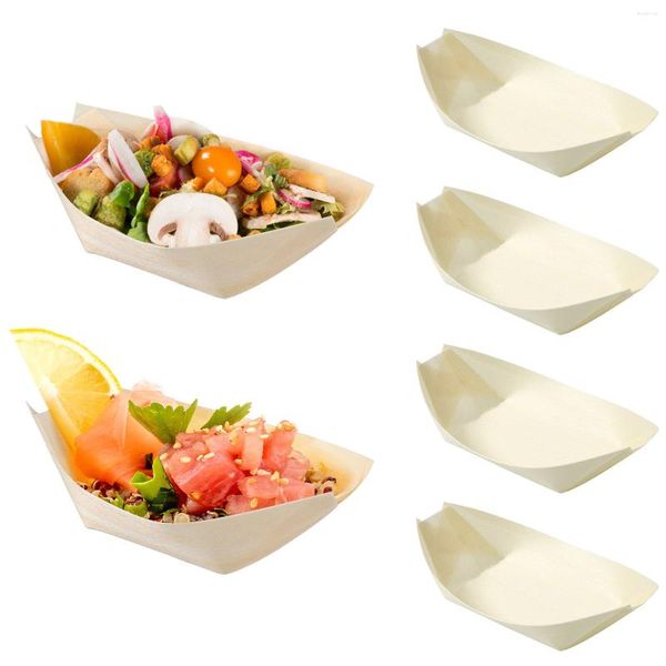 Set di stoviglie 50 pezzi in legno Sushi Boat vassoi piatti dessert