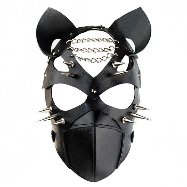 Фетиш кожаная маска для мужчин и женщин Регулируемая косплей Unisex BDSM. Удержание ремня Ряд.