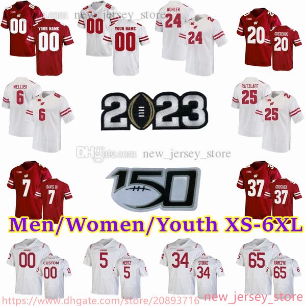 Personalizado S-6XL NCAA Wisconsin Badgers Jersey de futebol 25 Jake Ratzlaff 24 Hunter Wohler 7 Spencer Lytle 57 Jack Sanborn 54 Kayden Lyles 32 Julius Davis Homens Mulheres Juventude