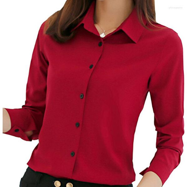 Blusas femininas fashion slim camisa de botão manga longa coreana roupa de trabalho formal casual versátil chiffon