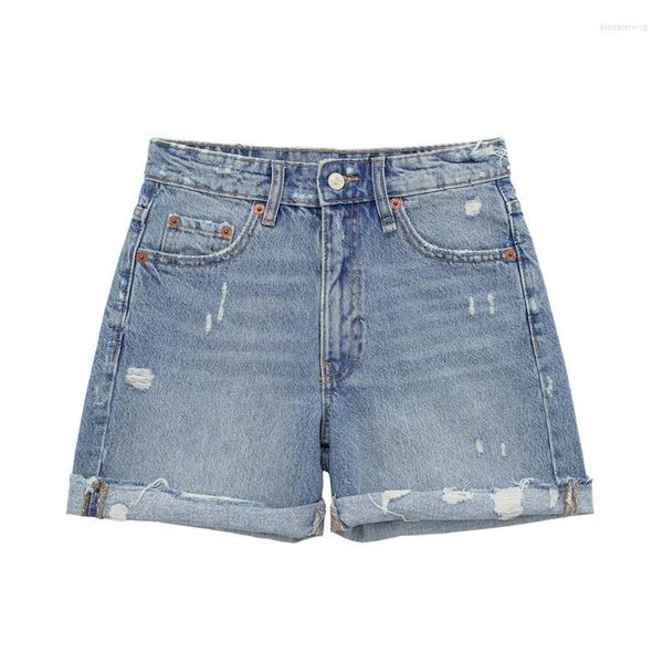 Pantaloncini da donna Donna Casual Blu Denim dritto a vita alta 2023 Summer Female Soft Basic Jeans Girls Street