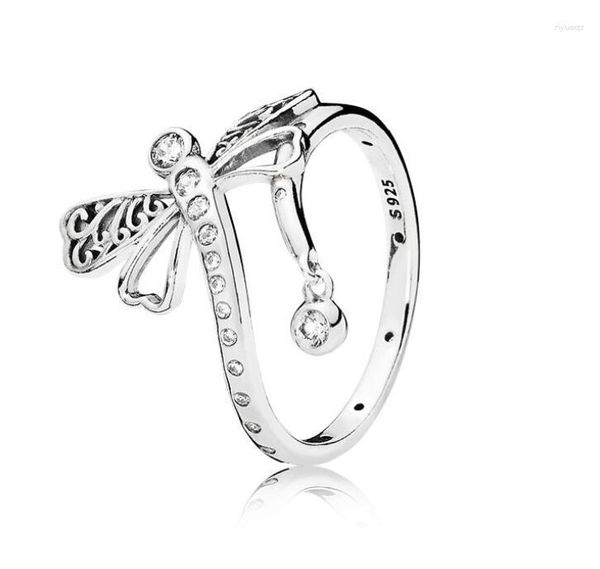 Cluster Rings Autêntico anel de prata esterlina 925 Dreamy Dragonfly Clear Cz compatível com joias OPean