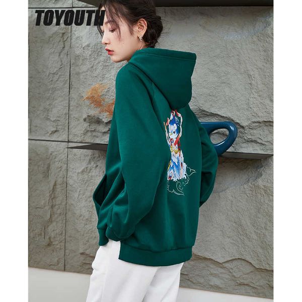 Damen Hoodies Sweatshirts Toyouth Frauen Fleece Kapuzenpullover 2022 Winter Langarm Lose Kapuzenpullover Geteilter Saum Grün Casual Basic All Match Pullover J230718