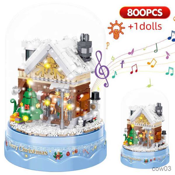 Blocks City Рождественская музыкальная архитектурная архитектура Дом с огнями фигурные игрушки для детей для детей Рождество подарки R230718